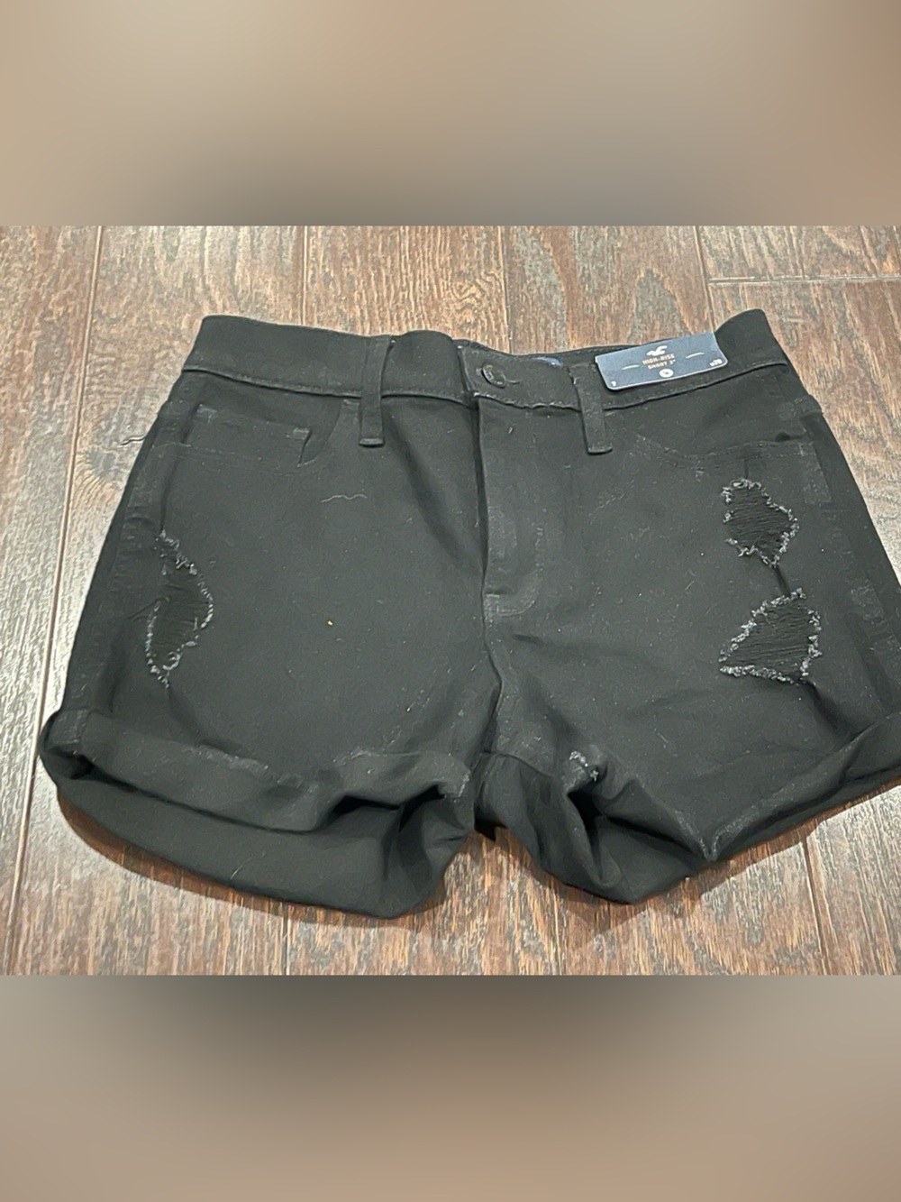 Hollister High Rise Black 3” Shorts Distressed Women Size 7/28 NEW